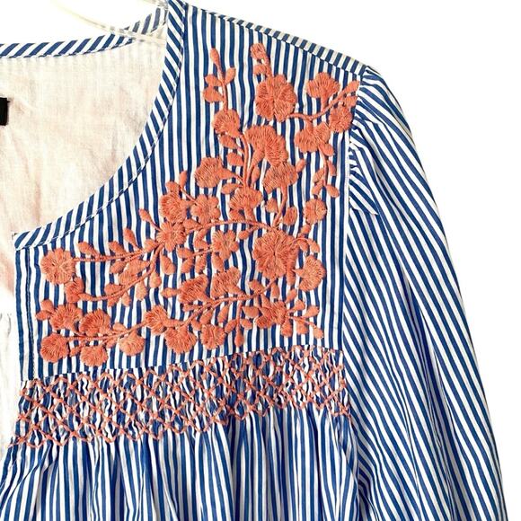 J. Crew Pink Embroidered Popover Blue White Stripe Dress size medium - Picture 5 of 11